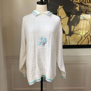 Vintage Embroidered Patchwork Cotton Sweater M